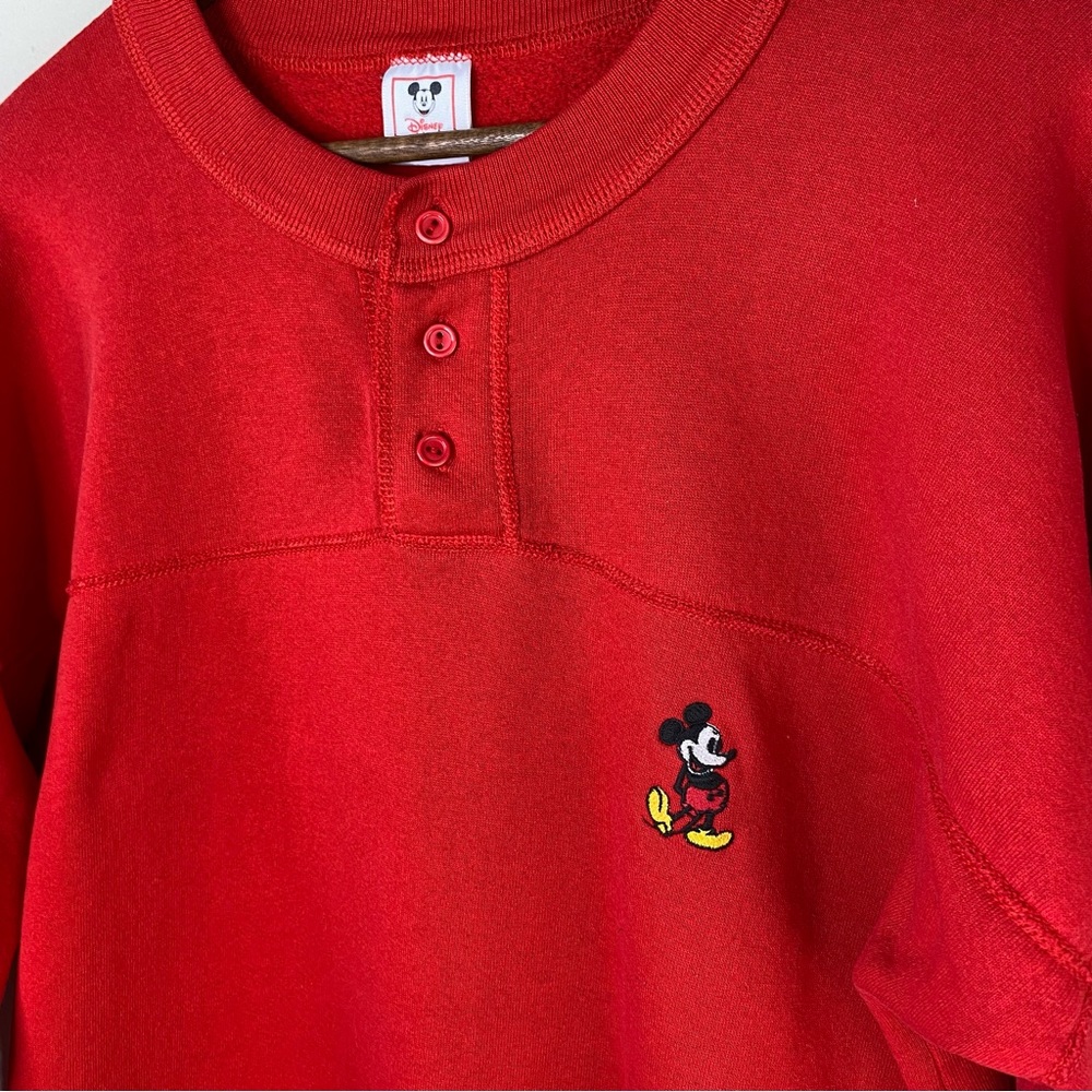 Vintage 90s Disney wear Mickey embroidered Henley sweatshirt unisex size large - Picture 3 of 11